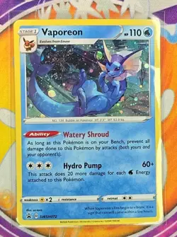 🔥2020 Pokemon VAPOREON Black Star Promo COSMOS HOLO #SWSH072 HD GALAXY SWIRL📈 - Image 3