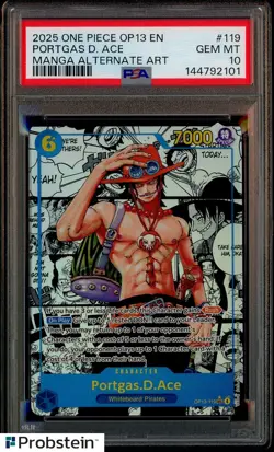 2025 One Piece OP13 EN Manga Alternate Art #119 Portgas D. Ace PSA 10 GEM MINT - Image 1