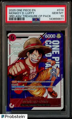 2025 One Piece EN 3rd Anniversary Treasure CP Pack #014 Monkey D. Luffy PSA 10 - Image 1