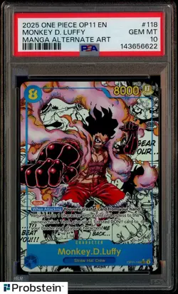 2025 One Piece OP11 EN Manga Alternate Art #118 Monkey D. Luffy PSA 10 GEM MINT - Image 1