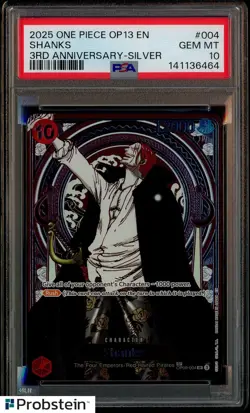 2025 One Piece OP13 ENGLISH 3rd Anniversary Silver #004 Shanks PSA 10 GEM MINT - Image 1