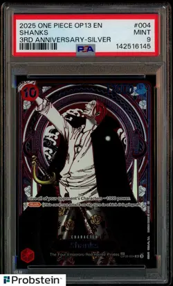 2025 One Piece OP13 ENGLISH 3rd Anniversary Silver #004 Shanks PSA 9 MINT - Image 1