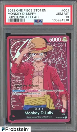 2022 One Piece ST01 Super Pre-Release #001 Monkey D. Luffy PSA 10 GEM MINT - Image 1