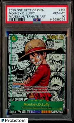 2025 One Piece OP13 EN Manga Alternate Art #118 Monkey D. Luffy PSA 10 GEM MINT - Image 1