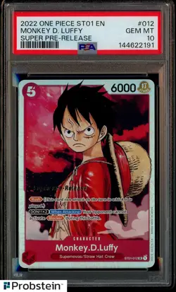 2022 One Piece ST01 EN Super Pre-Release #012 Monkey D. Luffy PSA 10 GEM MINT - Image 1