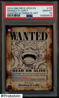 2024 One Piece OP09 En Alternate Art #119 Monkey D. Luffy Wanted Poster PSA 10 - Image 1