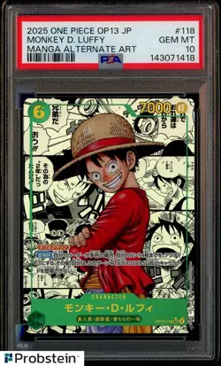 2025 One Piece OP-13 Japanese Manga #118 Monkey D. Luffy PSA 10 GEM MINT - Image 1