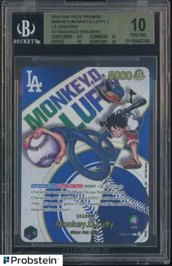 2025 One Piece Promo Dodgers Attendance Giveaway Monkey D. Luffy BGS 10 PRISTINE - Image 1