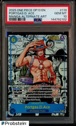 2025 One Piece OP13 EN Manga Alternate Art #119 Portgas D. Ace PSA 10 GEM MINT - Image 1