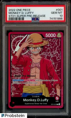 2022 One Piece ST01 Super Pre-Release #001 Monkey D. Luffy PSA 10 GEM MINT - Image 1
