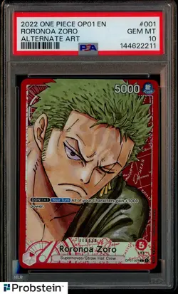 2022 One Piece OP01 EN Alternate Art #001 Roronoa Zoro PSA 10 GEM MINT - Image 1