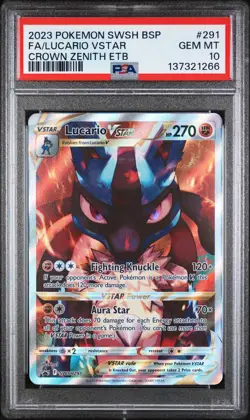 2023 POKEMON SWSH BLACK STAR PROMO #291 FULL ART/LUCARIO VSTAR PSA 10 - Image 1