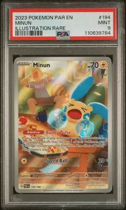 PSA 9 Mint Minun 194/182 Illustration Rare - Pokemon Paradox Rift SV04 - Image 1