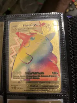 Vivid Voltage Rainbow Pikachu VMAX 044/185-Gold Foil Pokemon Card - Fan Art - Image 1