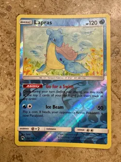 REVERSE HOLO Lapras 56/214 LP - Lost Thunder Pokemon Card - Sekio Art - Image 1