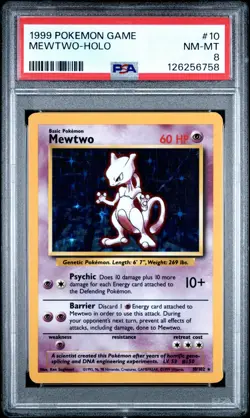 1999 POKEMON BASE SET UNLIMITED #10 MEWTWO-HOLO PSA 8 - Image 1
