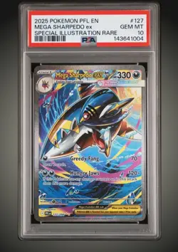 2025 POKEMON PFL EN-PHANTASMAL FLAMES #127 MEGA SHARPEDO EX PSA 10 - Image 1