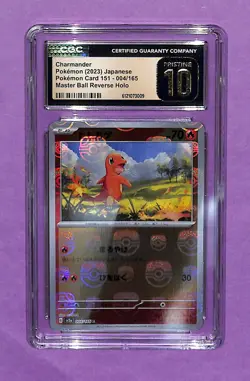 Charmander Master Ball Reverse Holo Japanese Pokemon 151 004/165 CGC 10 Pristine - Image 1