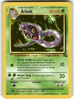 Fossil Pokemon TCG Arbok 31/62 Unlimited NM - Image 1