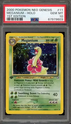 Pokemon Meganium Neo Genesis 1st Edition Holo Rare #11 PSA 10 Gem Mint - Image 1
