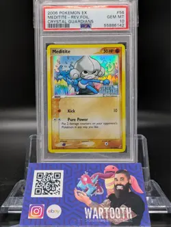 PSA 10 Gem Mint Pokemon Meditite #56 Reverse Holo foil EX Crystal Guardians - Image 1