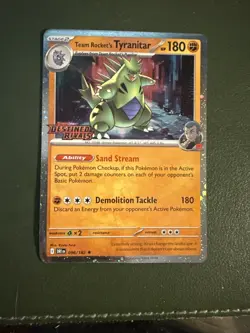 Pokemon TCG Team Rockets Tyranitar Card Stamp 096/182 Destined Rivals prerelease - Image 1