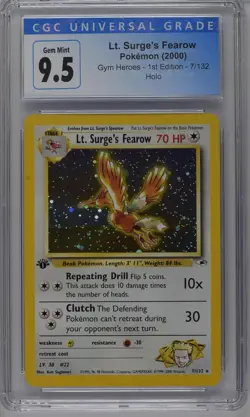 Pokemon Lt. Surge's Fearow Gym Heroes 1st Edition 7/132 CGC 10 Gem Mint - Image 1