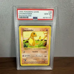 Pokemon Charmander 46/102 Shadowless Base Set 1999 Card PSA 10 Gem Mint - Image 1