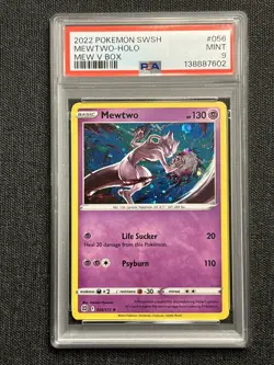 PSA 9 Mint - Pokemon SWSH #056 Mewtwo Mew V Box Cosmos Holo Exclusive Promo - Image 1
