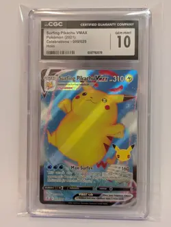 2021 Pokemon Celebrations Surfing Pikachu VMAX FULL ART 009/025 CGC 10 GEM MINT - Image 1