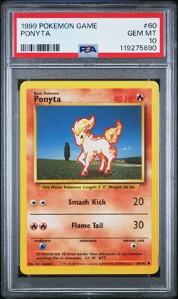 1999 POKEMON GAME #60 PONYTA PSA 10 GEM MINT BASE SET UNLIMITED - Image 1