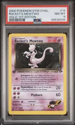 2000 POKEMON GYM CHALLENGE HOLO-1ST EDITION #14 ROCKET'S MEWTWO PSA 8 - Image 1
