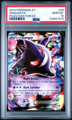 2014 POKEMON XY PHANTOM FORCES #34 GENGAR EX PSA 10 - Image 1