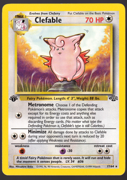 Clefable 17/64 1st Edition Jungle Pokemon Card 1999 LP - Image 1