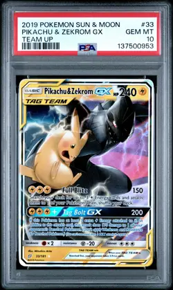 Pikachu & Zekrom GX 33/181 Pokemon Sun & Moon Tag Team Up #33 GEM MINT PSA 10 - Image 1