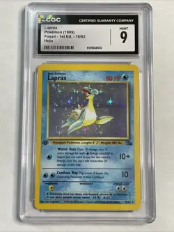 CGC 9 MINT Lapras 1999 Fossil 1st Edition 10/62 Holo Pokemon - Image 1