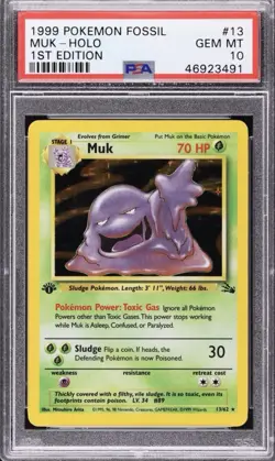 1999 Pokemon Fossil 1st Edition Muk Holo PSA 10 #13/62 - Image 1