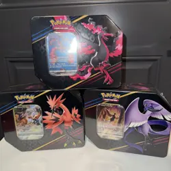 Pokemon Crown Zenith Tins set of 3 Galarian Moltres, Articuno, Zapdos - Sealed - Image 1