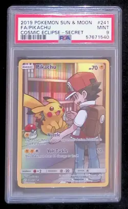 2019 POKEMON #241 PIKACHU *SUN & MOON COSMIC ECLIPSE SECRET PSA 9 MINT* - Image 1