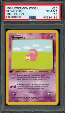 Slowpoke Pokemon 1999 Fossil 1st Edition Common 55/62 WOTC PSA 10 GEM MT - Image 1