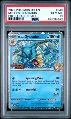 2025 POKEMON DRI EN-DESTINED RIVALS PRERELEASE-STAFF MISTY'S GYARADOS PSA 10 - Image 1