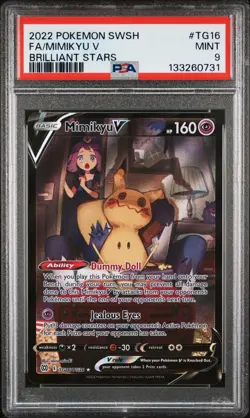2022 POKEMON SWORD & SHIELD BRILLIANT STARS #TG16 FULL ART/MIMIKYU V PSA 9 - Image 1
