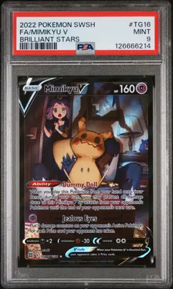 PSA 9 2022 POKEMON Sword & Shield Mimikyu V Full Art #TG16 Brilliant Stars - Image 1