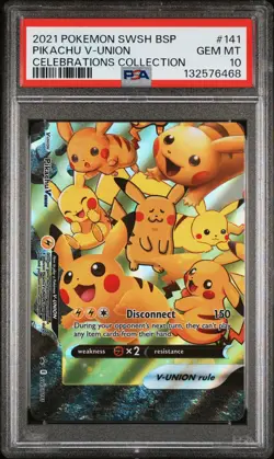 2021 POKEMON SWSH BLACK STAR PROMO CELEBRATIONS COLL #141 PIKACHU V-UNION PSA 10 - Image 1