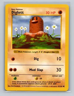 Pokemon Diglett #047/102 Base Set (Shadowless) Trading Card TCG Nintendo 1999 LP - Image 1