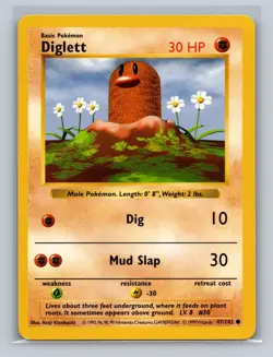 Pokemon Diglett #047/102 Base Set (Shadowless) Trading Card TCG Nintendo 1999 LP - Image 3