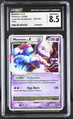 CGC 8.5 Mewtwo LV.X 2008 Legends Awakened 144/146 Holo Pokemon Card - Image 1