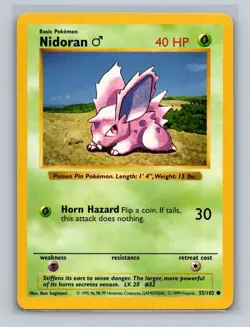 💥 Pokemon 1999 TCG Shadowless Nidoran Base Set 55/102 LP-MP - Image 1