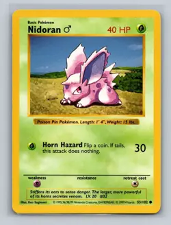 💥 Pokemon 1999 TCG Shadowless Nidoran Base Set 55/102 LP-MP - Image 3