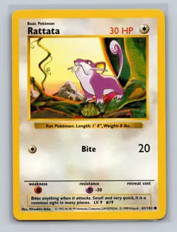 Pokemon TCG Rattata Base Set 61/102 Regular Shadowless Common - LP - Image 1